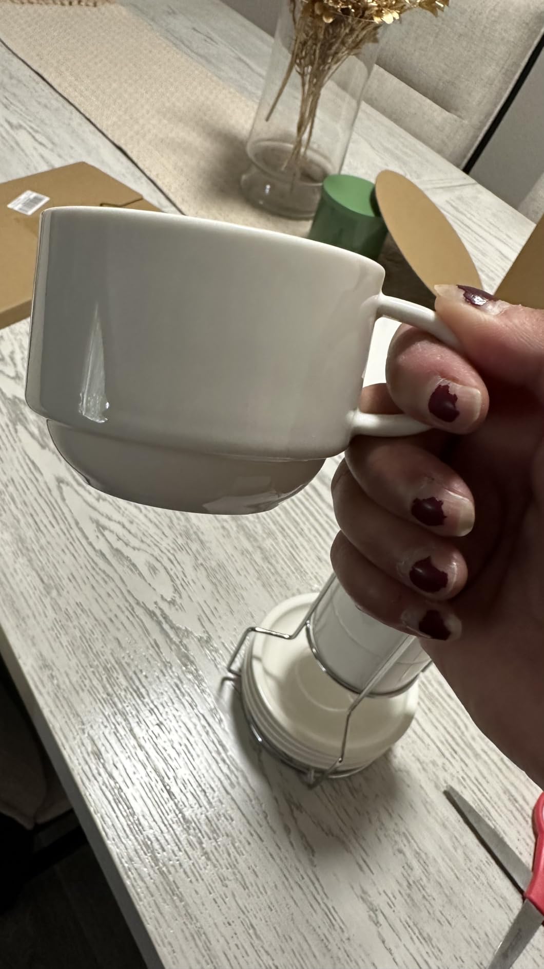Sweese 8 Ounce Porcelain Stackable Cappuccino Cups with Saucers and Metal Stand - for Specialty Coffee Drinks, Cappuccino, Latte, Americano and Tea - Set of 4, White customer photo 1
