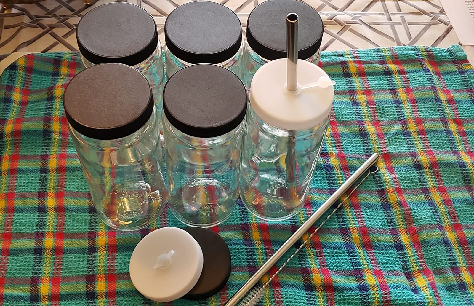 Travel Drinking Bottle 16 Ounce [6 Pack] Plastic Airtight Lids, Reusable, Glass Water Bottle for Juicing, Smoothies, Kombucha, Tea, Milk , Homemade Beverages customer photo 1