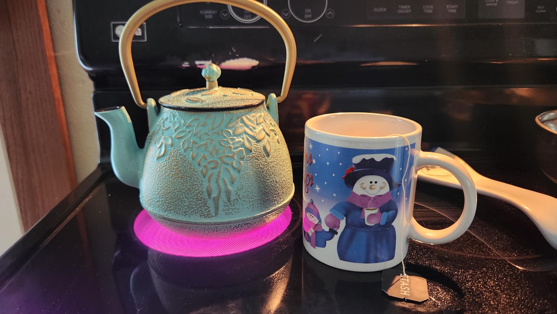 TOPTIER Tea Kettle for Stove Top, Cast Iron Teapot Stovetop Safe with Infusers for Loose Tea, 22 oz, Light Green customer photo 2