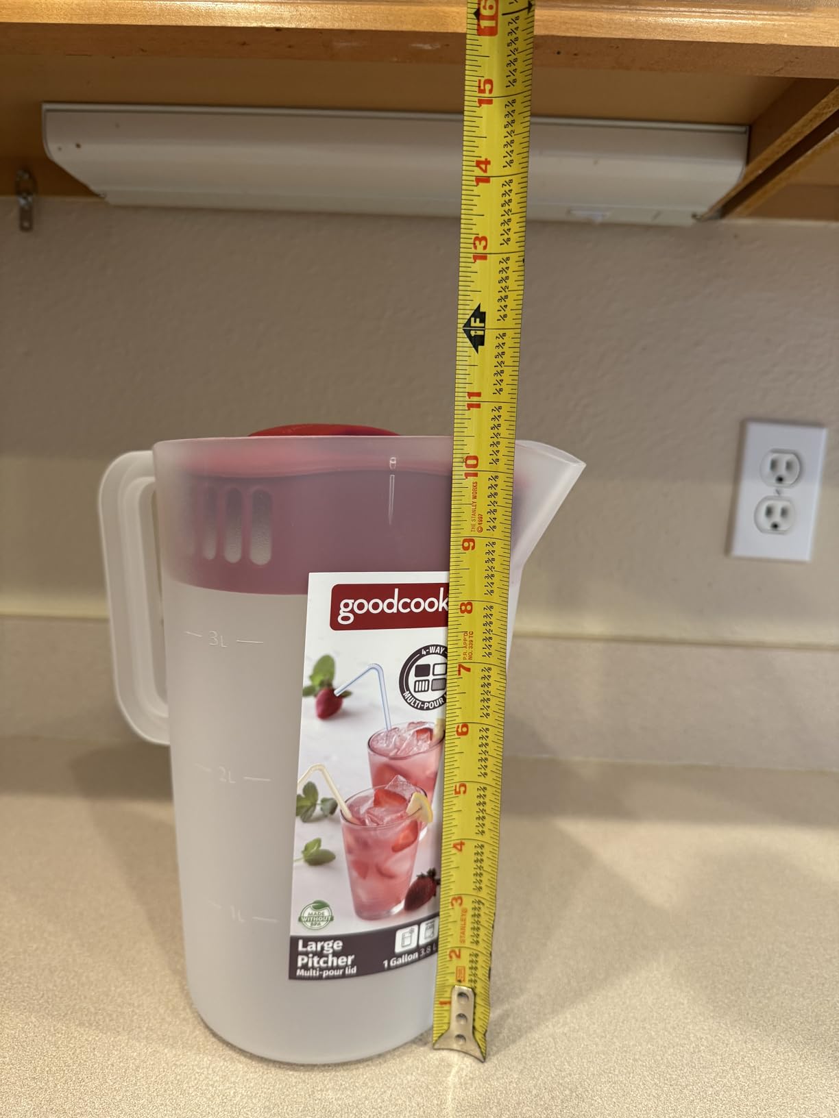 GoodCook 1 Gallon Pitcher with Embossed Measurements, Integrated Pour Spout & 4 Way Lid, Made Without BPA, Clear/Red customer photo 1