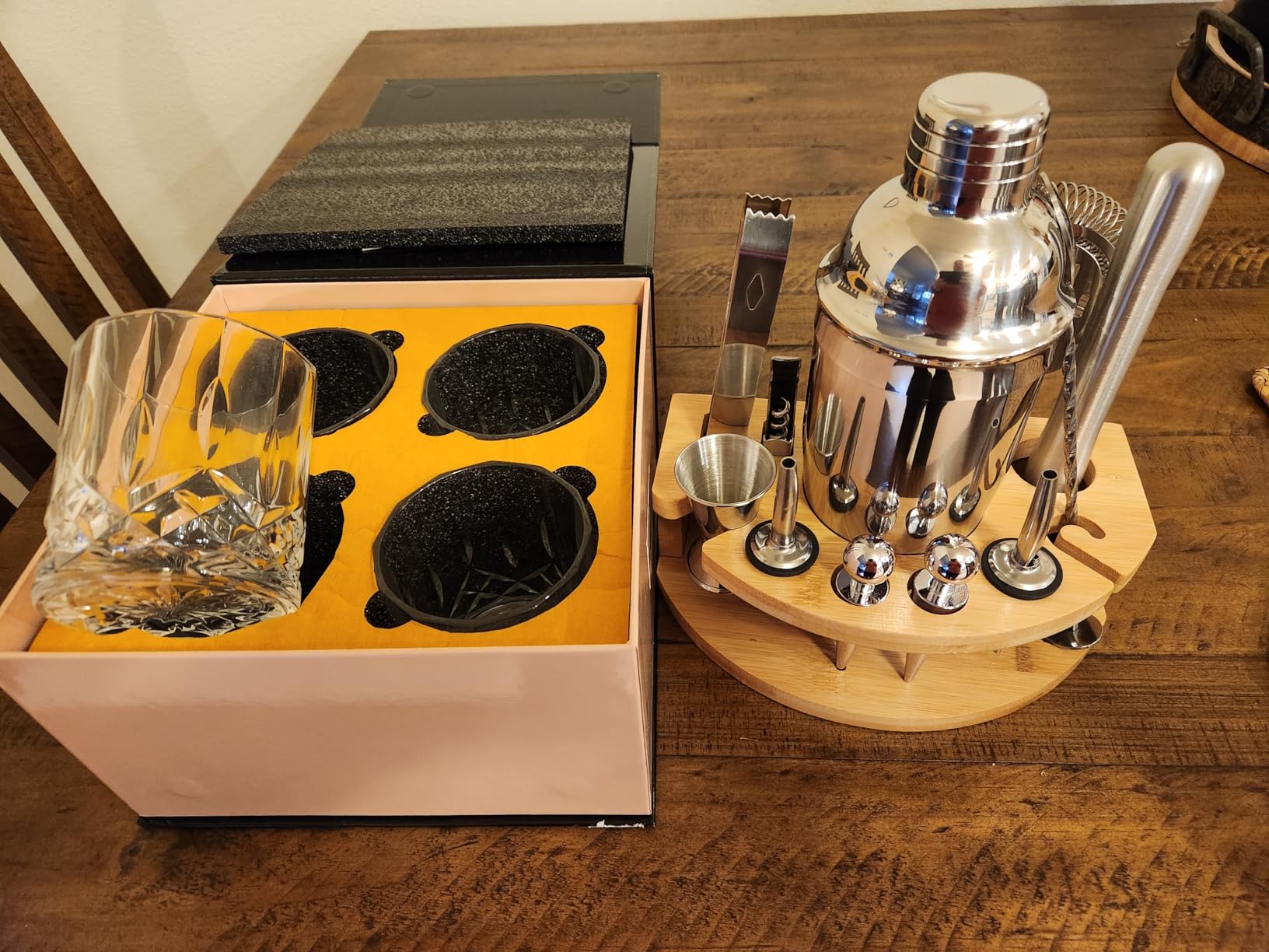Cocktail Shaker Set with Bamboo Stand, 12-Piece 25oz Stainless Steel Bartender Kit, Martini & Margarita Bar Tools for Home Bar, Drink Mixer Set, Housewarming Gift, Silver customer photo 2