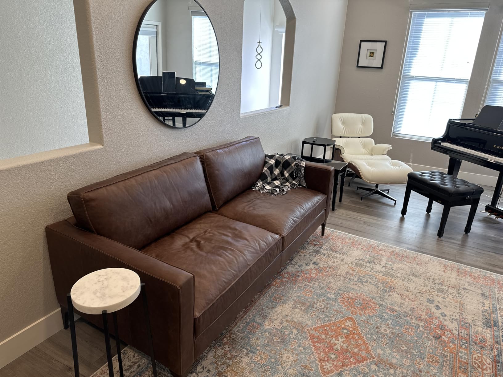 POLY & BARK Nolita 85” Leather Sofa – Full-Grain Italian Aniline Leather, Feather-Down Comfort, Solid Wood Base – Cognac Tan customer photo 1