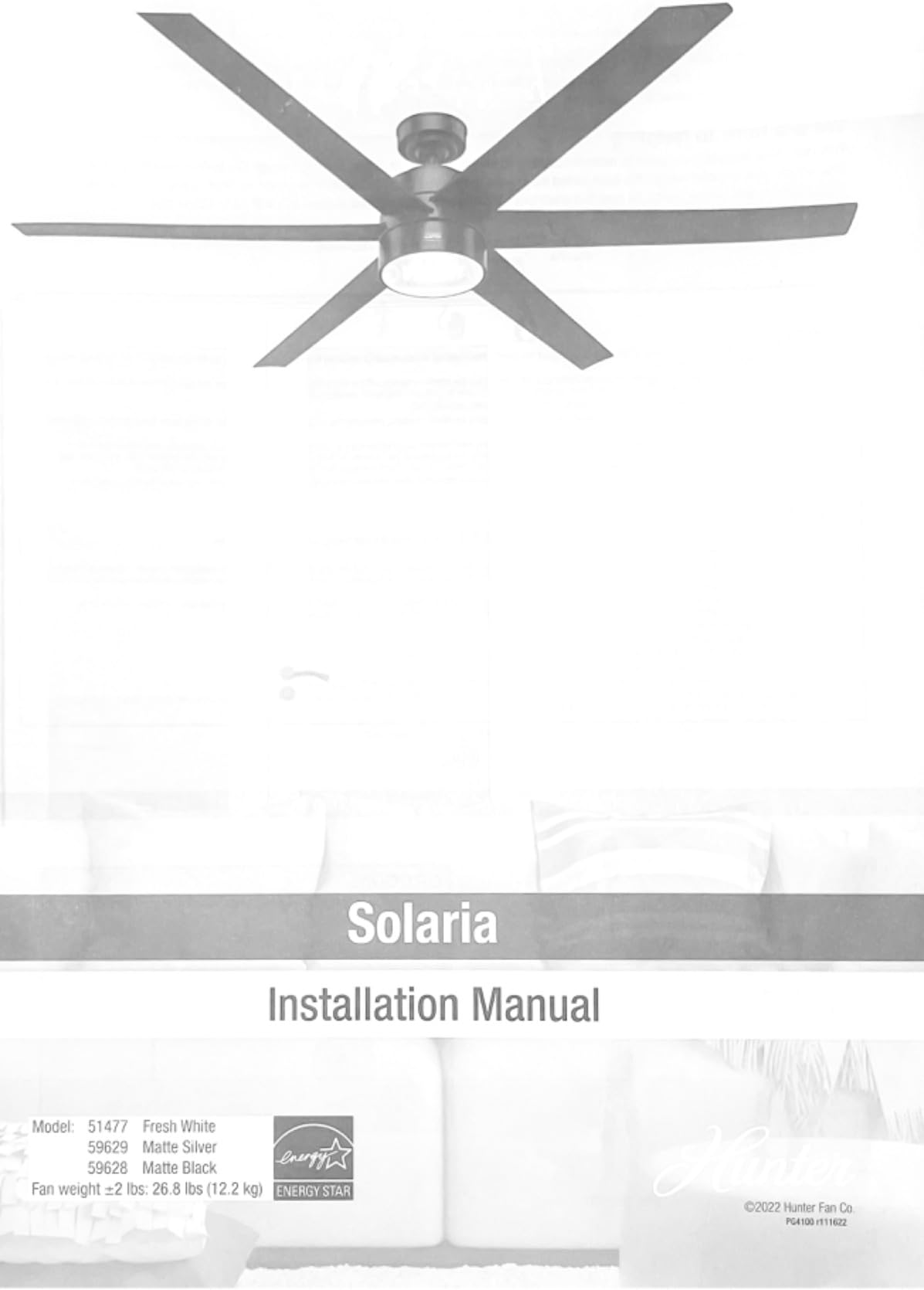 Hunter Solaria, Outdoor or Indoor, Ceiling Fan, Quiet, 72 inch, Matte Black customer photo 1