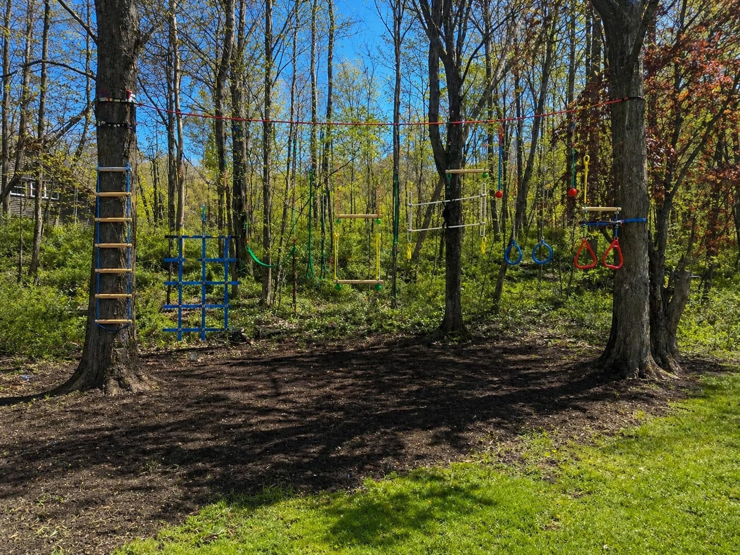 Ninja Warrior Obstacle Course for Kids Backyard - 2×50ft Slackline Kit with 10 Most Complete Accessories for Boys & Girls, Swing, Rope Ladder, Gymnastic Ring, Climbing Net, Arm Trainer and Monkey Fist customer photo 1
