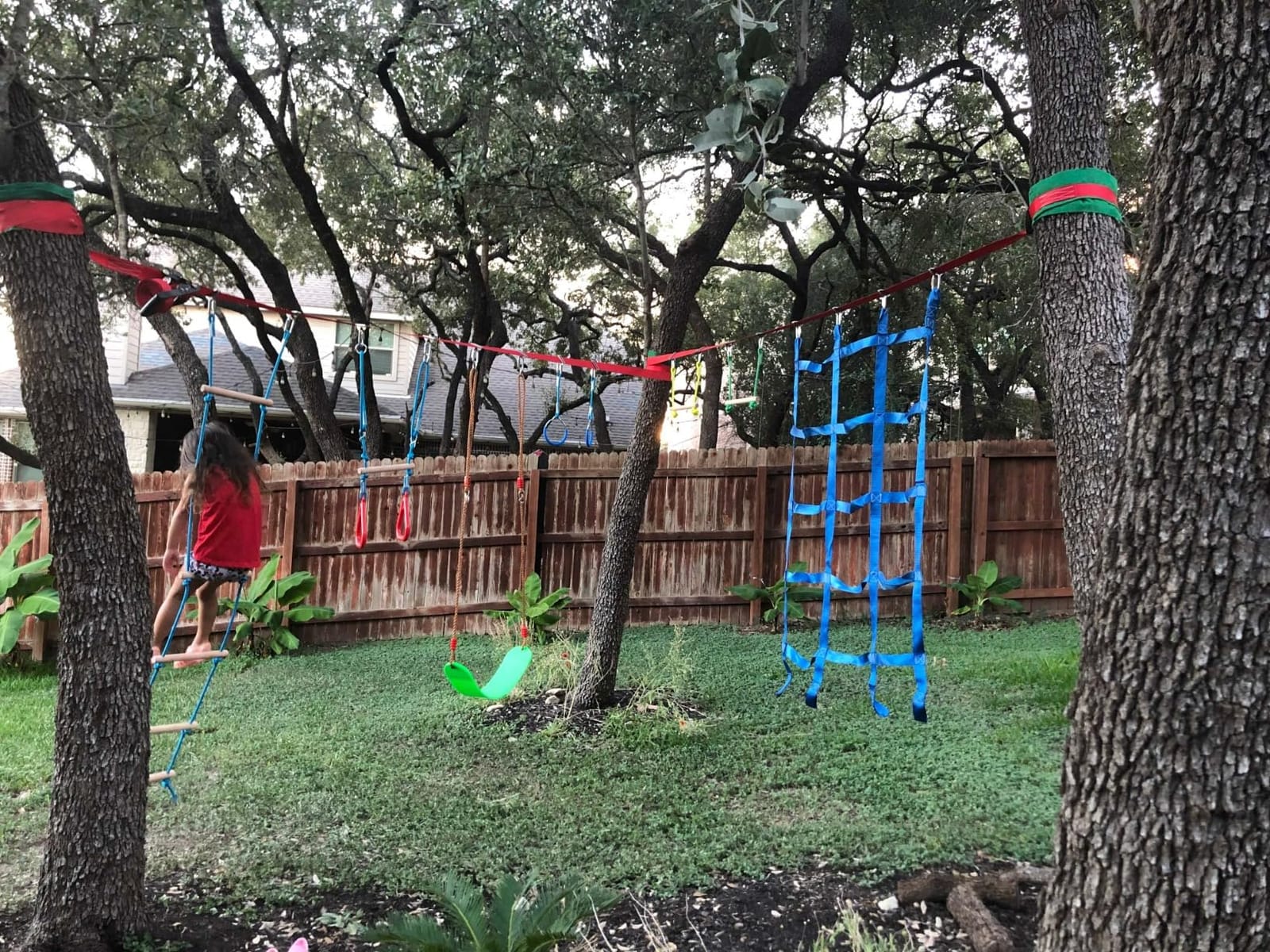 Ninja Warrior Obstacle Course for Kids Backyard - 2×50ft Slackline Kit with 10 Most Complete Accessories for Boys & Girls, Swing, Rope Ladder, Gymnastic Ring, Climbing Net, Arm Trainer and Monkey Fist customer photo 2