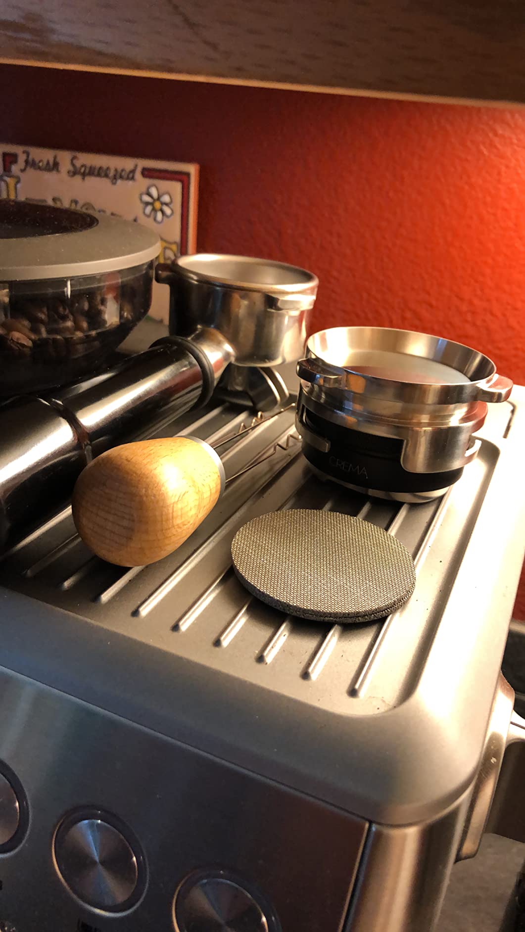CREMA Coffee Products 53.3mm Hand Tamper & Coffee Distributor | Compatible with Breville Portafilters | Double-Sided, Adjustable Depth Tool | Made with Durable 304 Stainless Steel | Silver customer photo 2