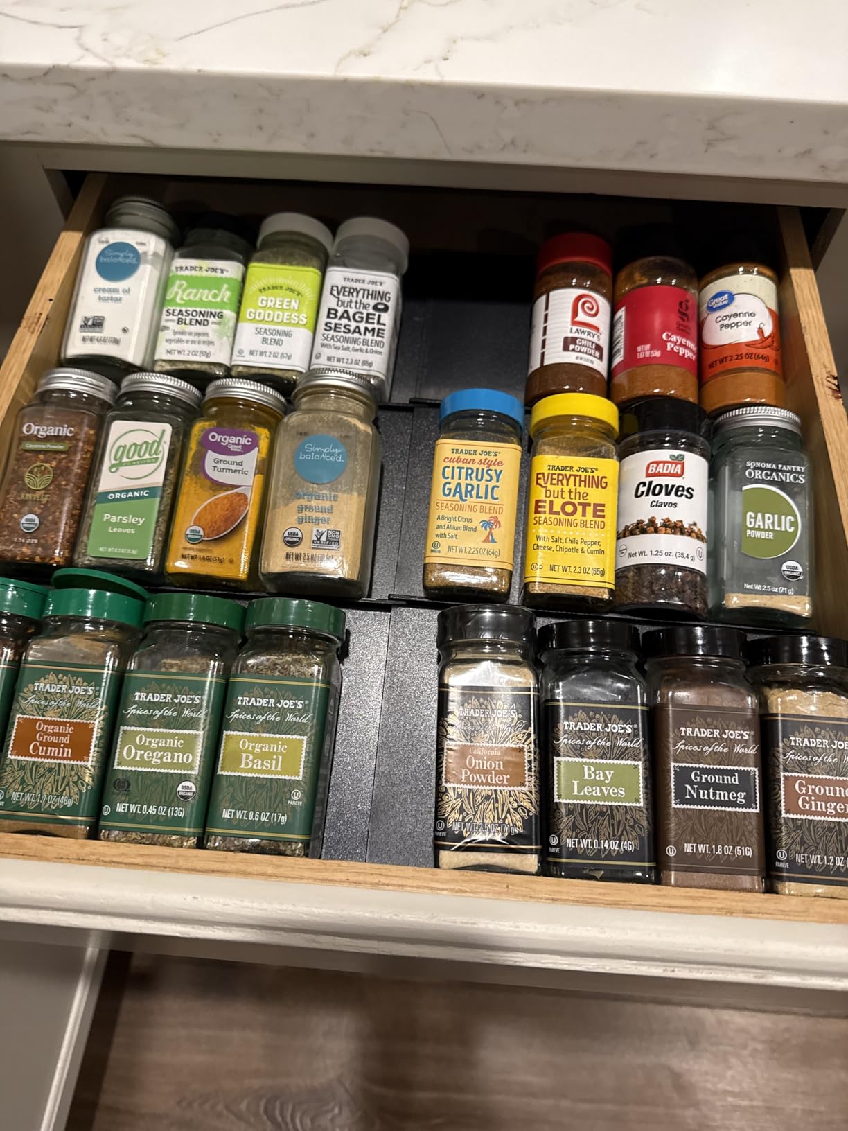 Spice Drawer Organizer, Spice Rack Tray for Kitchen Cabinet, Expandable Seasoning Storage Rack Insert for Drawer/Countertop, 6 Pieces Set, Aluminum (Jars Not Included) customer photo 1