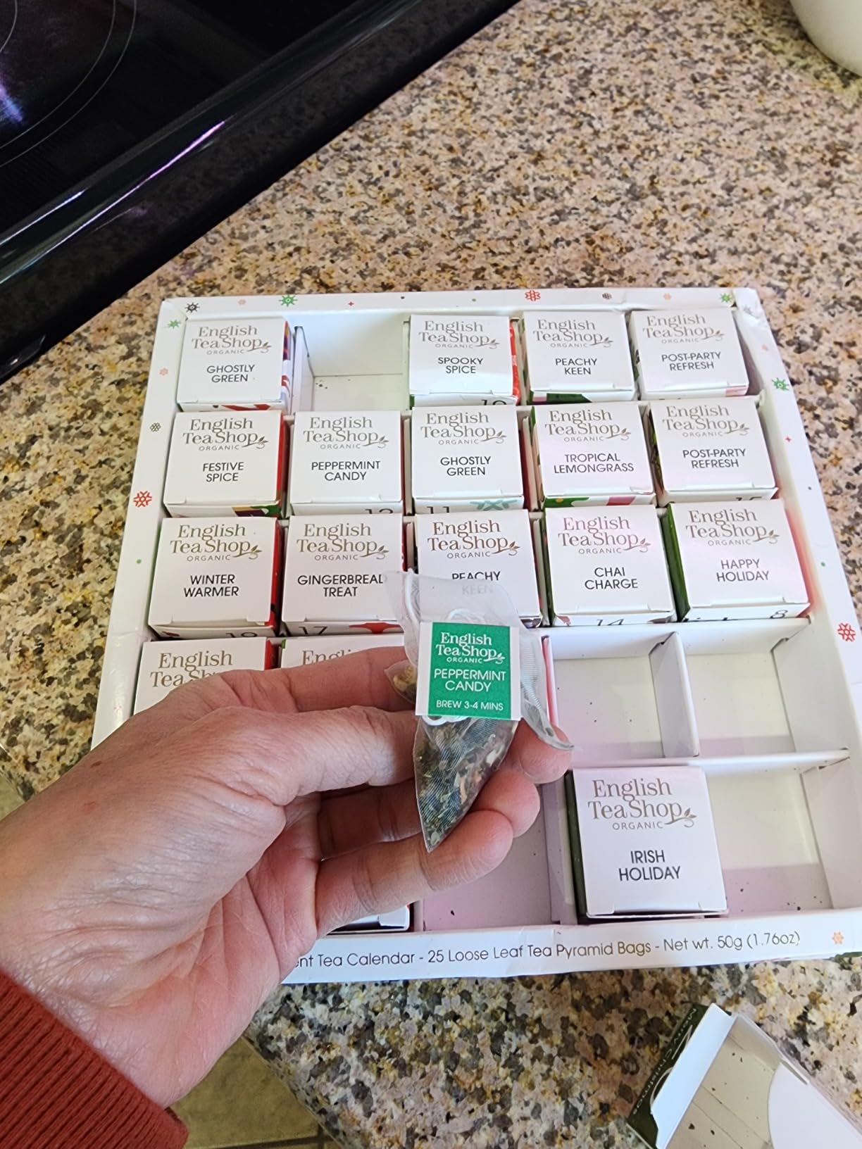 English Tea Shop Organic White Ornaments Advent Calendar Puzzle 25 Loose Leaf Tea Pyramid Bags customer photo 1