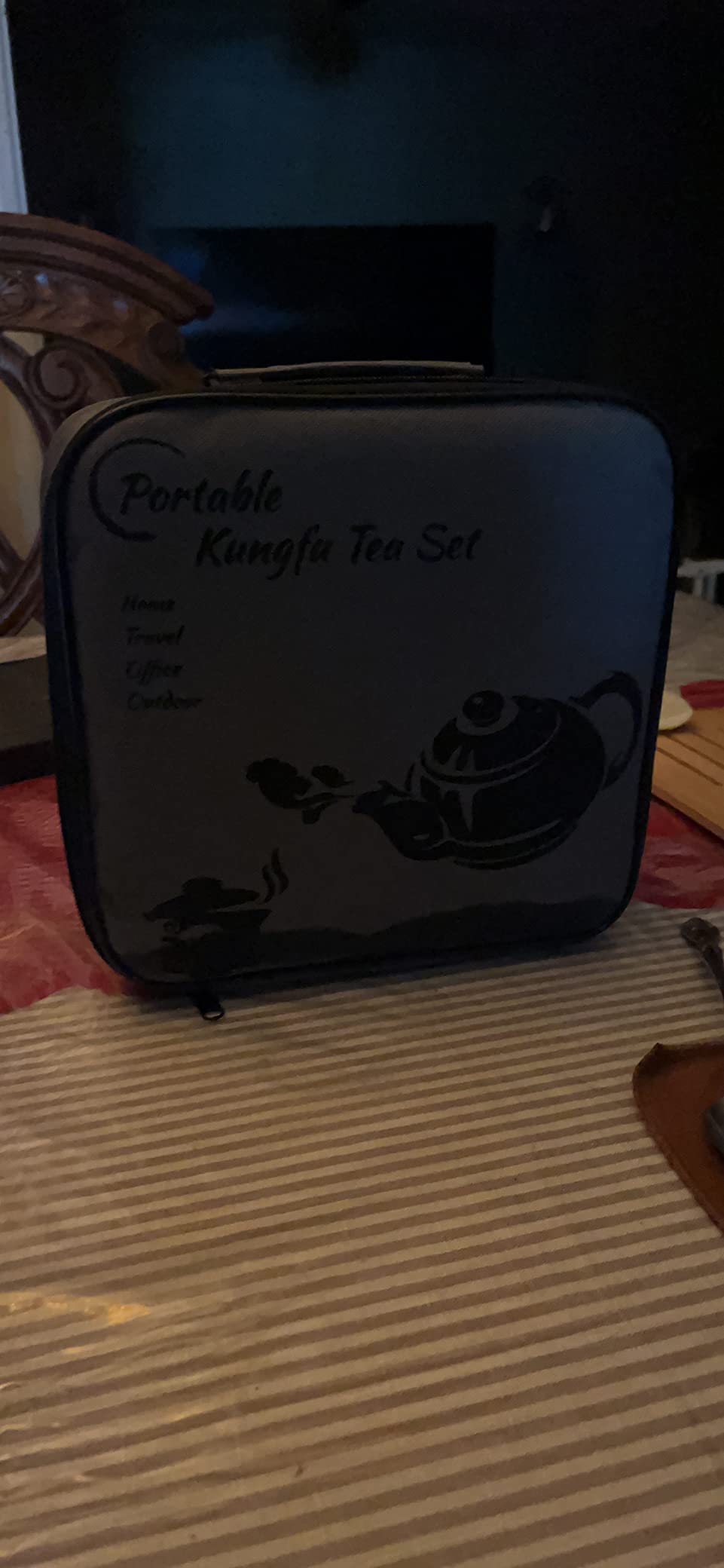 Chinese Tea Pot Cup Set with Tray Infuser - Travel Ceramic Tea set Porcelain Teapot, Portable All in One Bag for Outdoor Picnic Business Hotel (White) customer photo 1