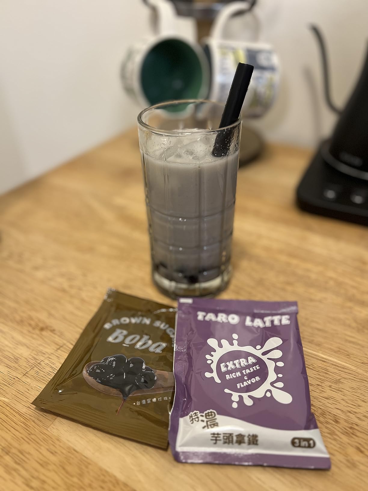 Bubble Tea COMPLETE SET. BEST DIY Boba/Bubble Tea Kit, Ready In 45 Seconds, 5 Packs Milk Tea Powder + 5 Packs Brown Sugar Tapioca Pearls+ 5 Bubble tea Straws By APEXY, Taro customer photo 2
