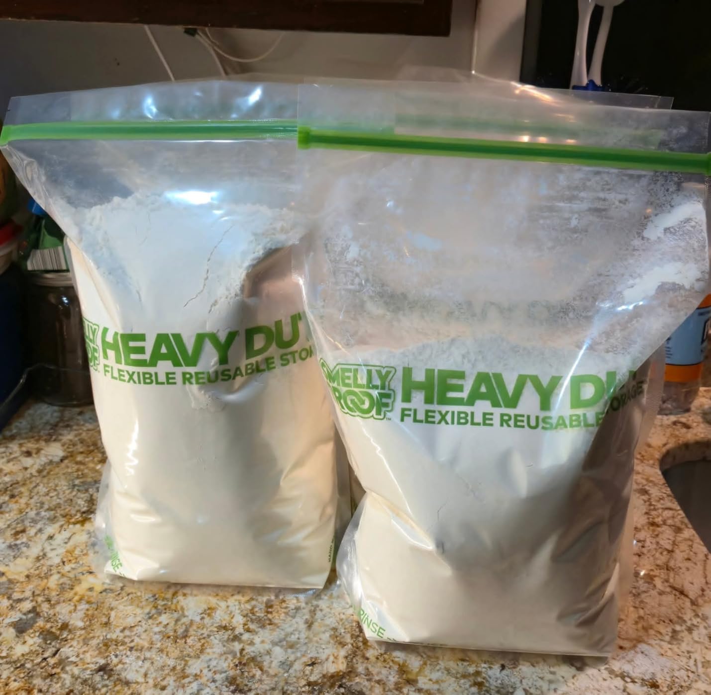 Smelly Proof HEAVY DUTY Reusable STAND-UP Bags for Food Storage, USA Made, NO PEVA & BPA FREE, Reusable Freezer Bags, Dishwasher-Safe, Triple Zip, CLEAR 5-mils XXL 2-Gallon 12