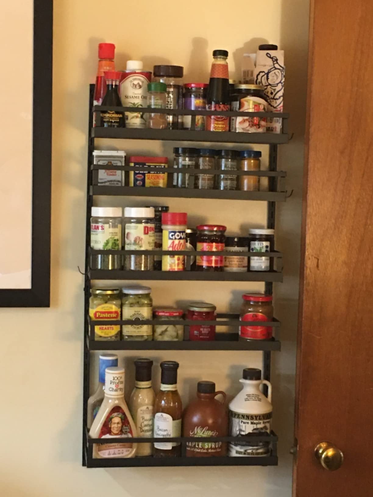 X-cosrack Wall Mount Spice Rack Organizer 5 Tier Height-Adjustable Hanging Spice Shelf Storage for Kitchen Pantry Cabinet Door, Dual-Use Seasoning Holder Rack with Hooks, White customer photo 2