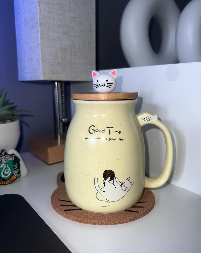 BigNoseDeer Tea Cup With Infuser and Lid Ceramic Coffee Mug Kawaii Cat Mug Cute Mugs Tea Mug Cute Cool Preppy Stuff Cat Gifts Birthday Gifts Cute Gifts for Women Girls(13oz) customer photo 2