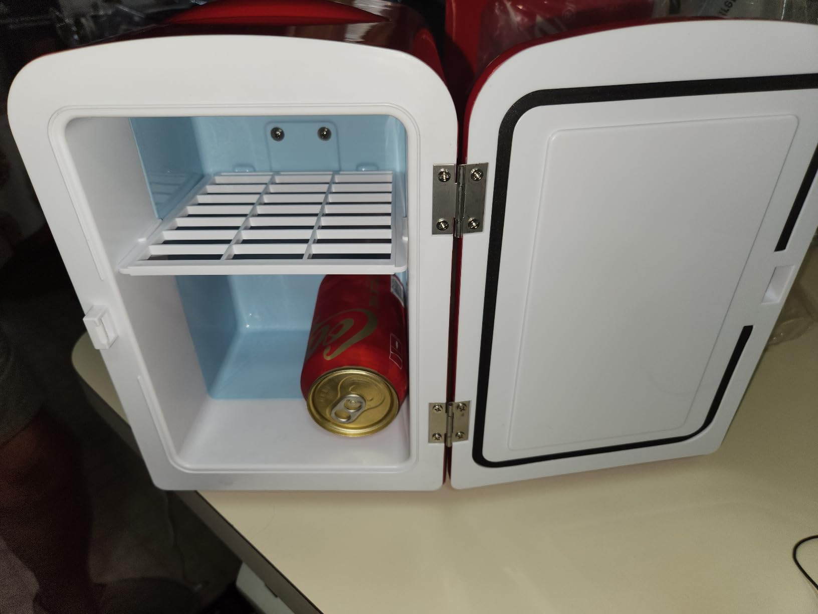 Coca Cola Mini Fridge for Bedroom Cosmatic Office 4L Small Refrigerator 6 Can Mini Dorm Fridge Portable Cooler 12V DC 110V AC Personal Travel Snacks Drinks Red customer photo 2