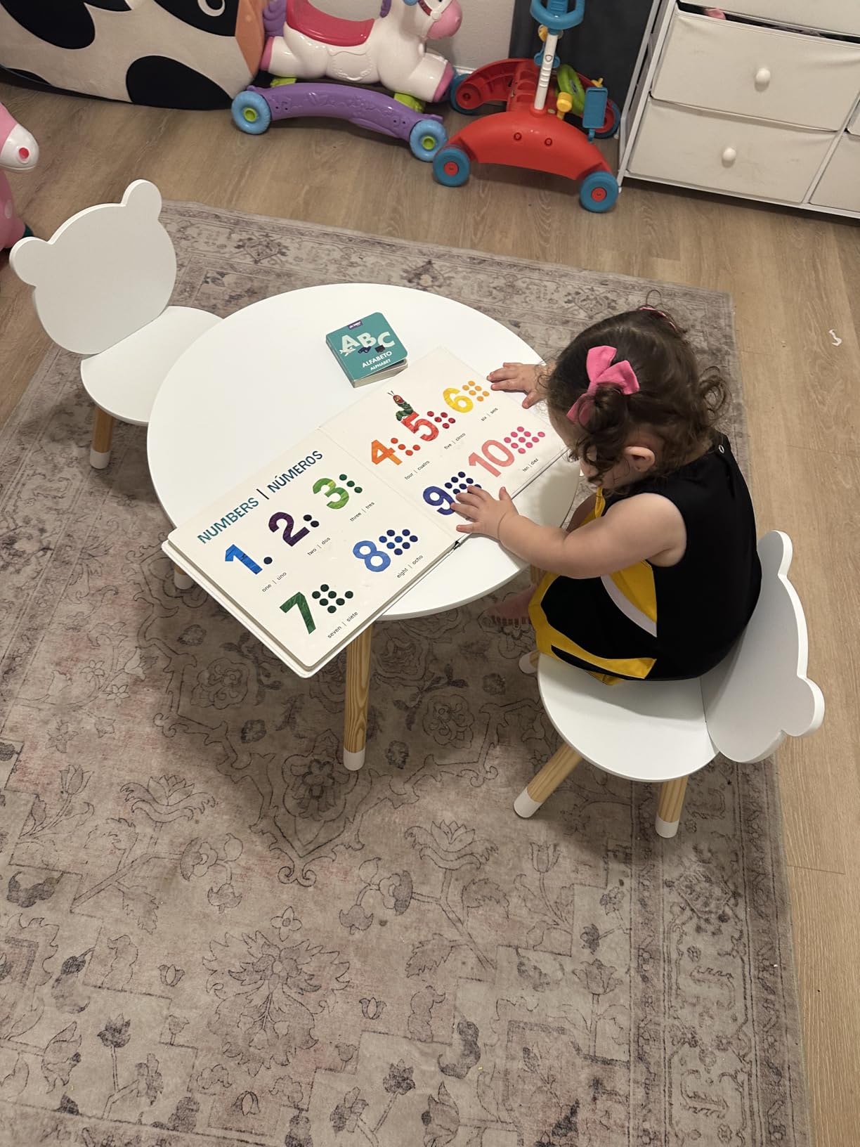 UTEX Bear-Themed Wooden Toddler Table and Chair Set for Kids' Room,White | Kids Table and Chairs, Smooth Rounded Edges, Solid Wood Legs, Water-based paint for Nursery customer photo 2