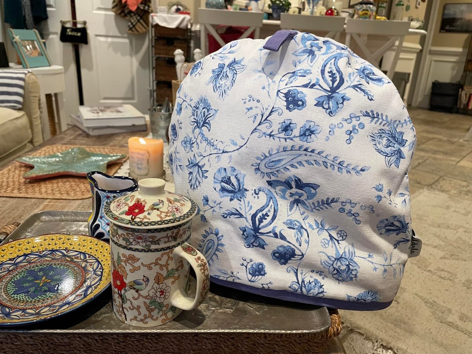 Muldale Large Tea Cozy for Teapot British - 100% Cotton Extra Thick Wadding Tea Pot Cover Designed in England - Insulated Teapot Cozy for English Tea Sets - Vintage Blue Floral customer photo 2