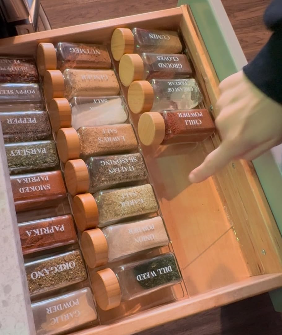 Antimbee Spice Drawer Organizer, 4 Tier- 8 Pack Kitchen Spice Rack Tray for Drawer, Expandable From 13