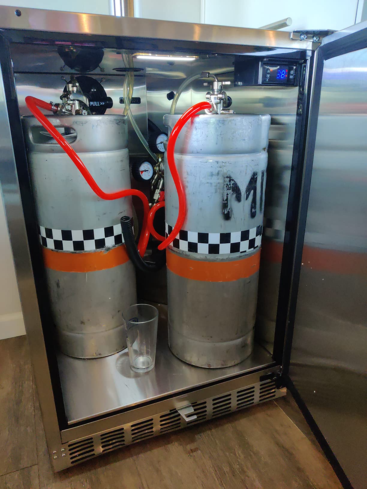ICEJUNGLE Full Size Kegerator Outdoor Dual Tap Draft Beer Dispenser Beverage Beer Cooler Temperature Control Drip Tray Rail Fits 3x5 Gallon 2x1/6 Kegs Half Barrel Keg customer photo 1