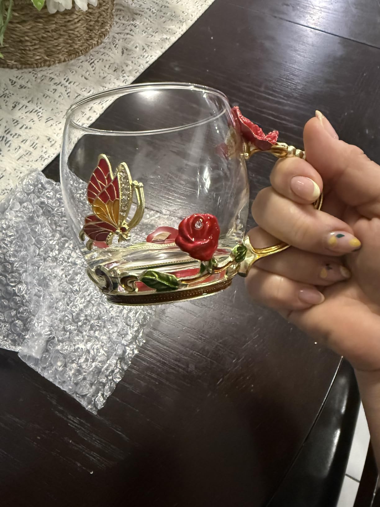 Tea Cup Glass Coffee Enamels Mug Gifts for Mom Women Christmas Birthday customer photo 1
