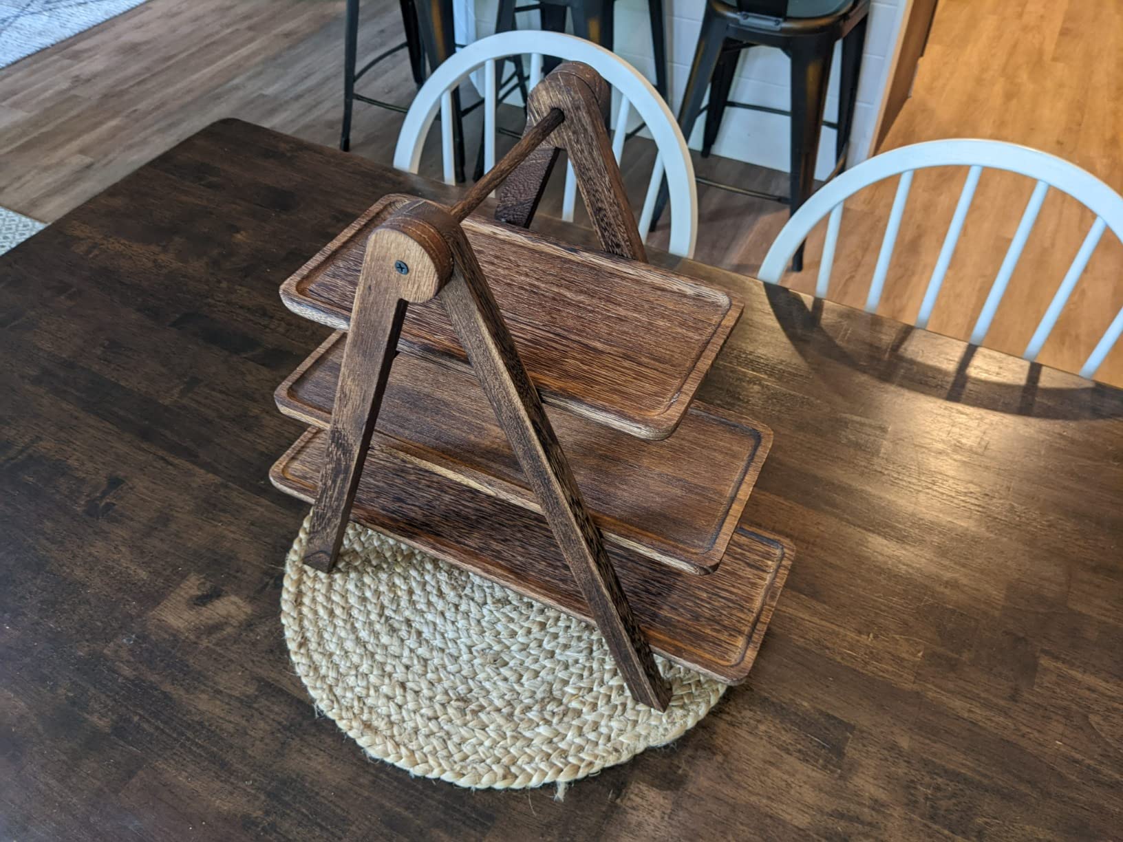 Manspdier Wood 3 Tier Serving Tray Three Tiered Cupcake Stand, Rectangle Serving Platter Wooden Farmhouse Tiered Tray, Party Serving Brown Decorative Tray Decor customer photo 2