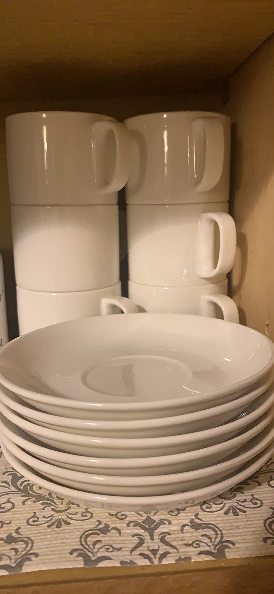 BTaT- Stackable Tea Cups and Saucers, White, Set of 6 (8 oz), Cappuccino Cups, British Coffee Cups, Porcelain Tea Set customer photo 2