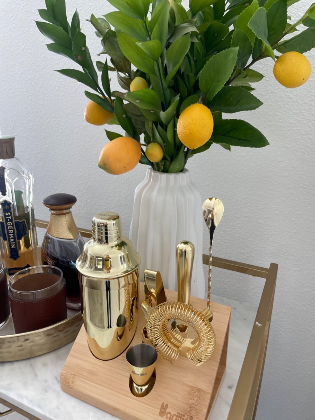 Barillio Rose Gold Bartender Kit - Stainless-Steel Cocktail Shaker Set w/Bamboo Stand - Mixology Bar Tools w/Shaker, Drink Mixer Spoon & Muddler for Cocktails - Home Bar Accessories - 10-Pc Bar Set customer photo 1