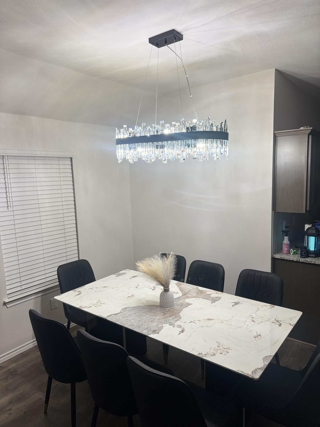Siljoy 35.4'' Rectangular Brushed Gold Crystal Chandelier for Dining Room customer photo 2