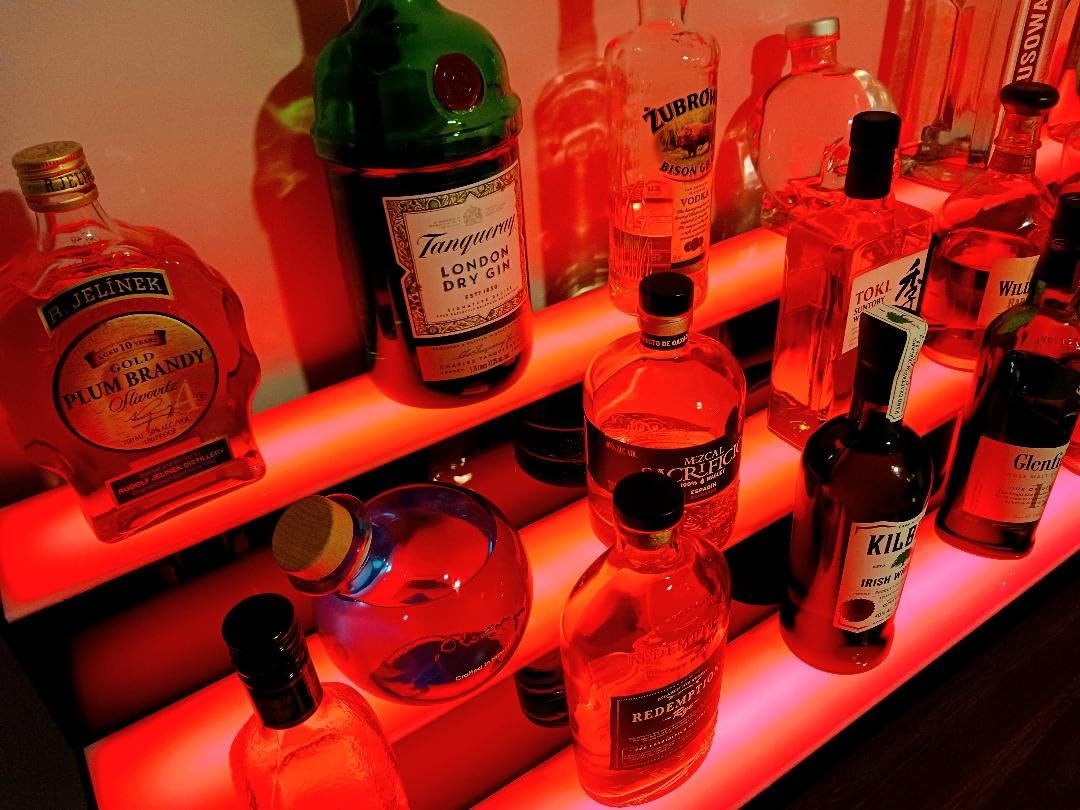 MESAlLUP 40 Inch 3 Tier Lighted Liquor Bottle Display Shelf, LED Bar Shelves with APP or Remote Control, Mulit Color Lighting for Home Mini Bars Decor, Restaurants & Party Use, Acrylic Stand customer photo 1
