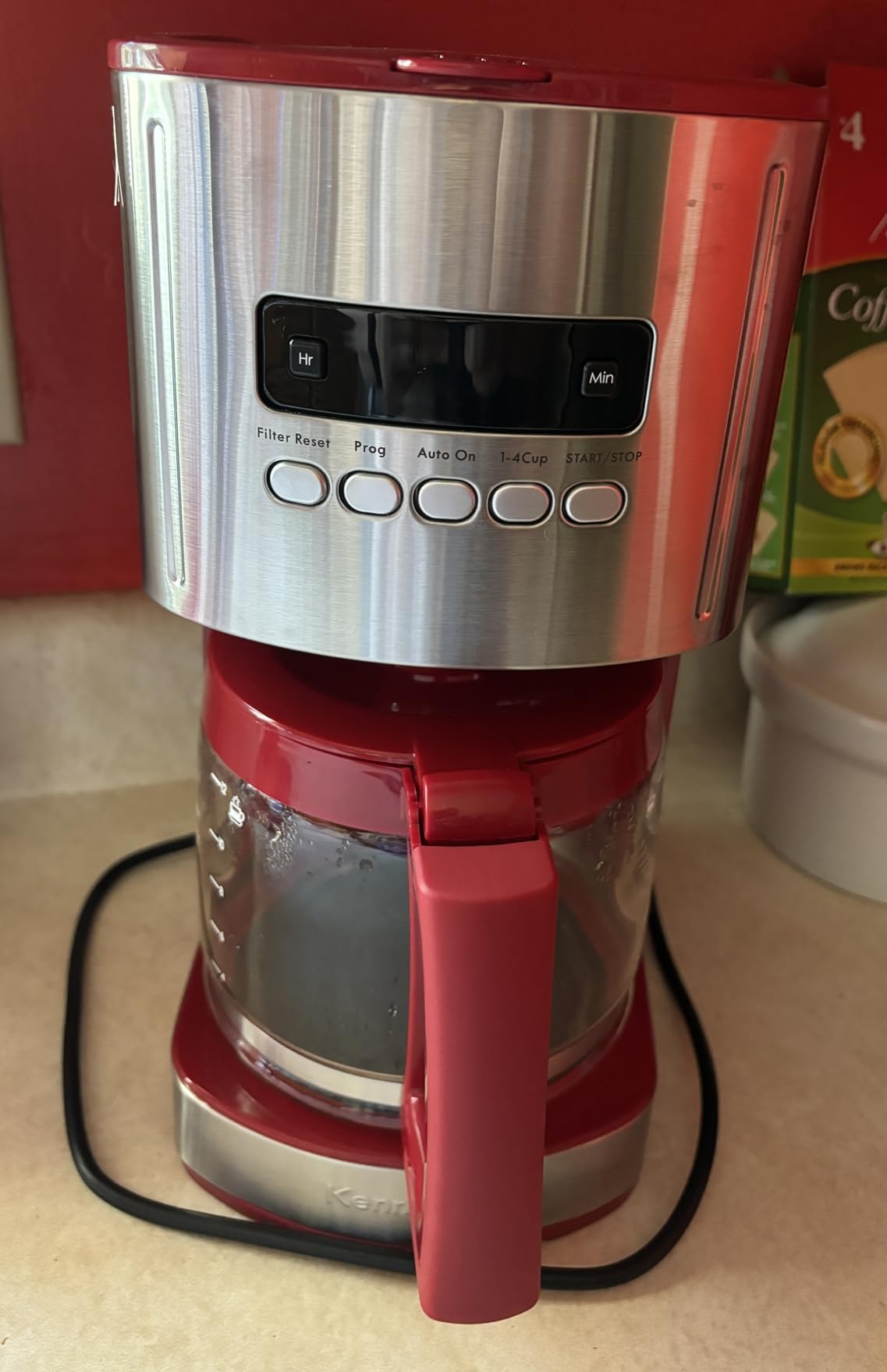 Kenmore drip Coffee Maker - 12 Cup programmable cafe machine with glass pot, regular & bold brew, auto shut off large water reservoir, reusable filter, kitchen appliances for cafeteria barista, White customer photo 1