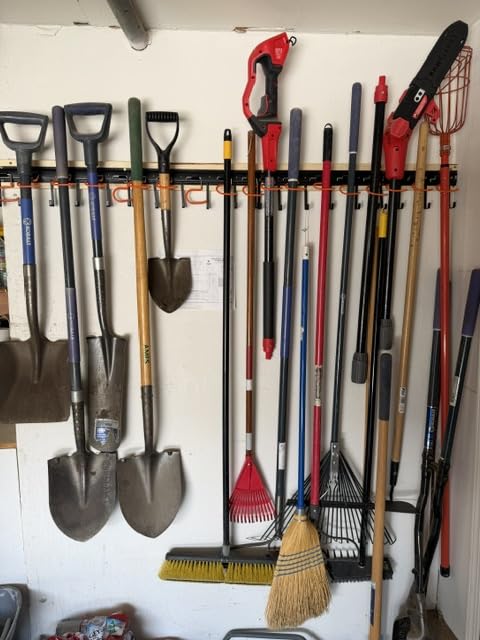 TVKB 68'' All Metal Garden Tool Organizer Adjustable Garage Tool Organizer Wall Mount Garage Organizers and Storage with Heavy Duty Hooks Tool Hangers for Garage Wall, Shed, Garden customer photo 1