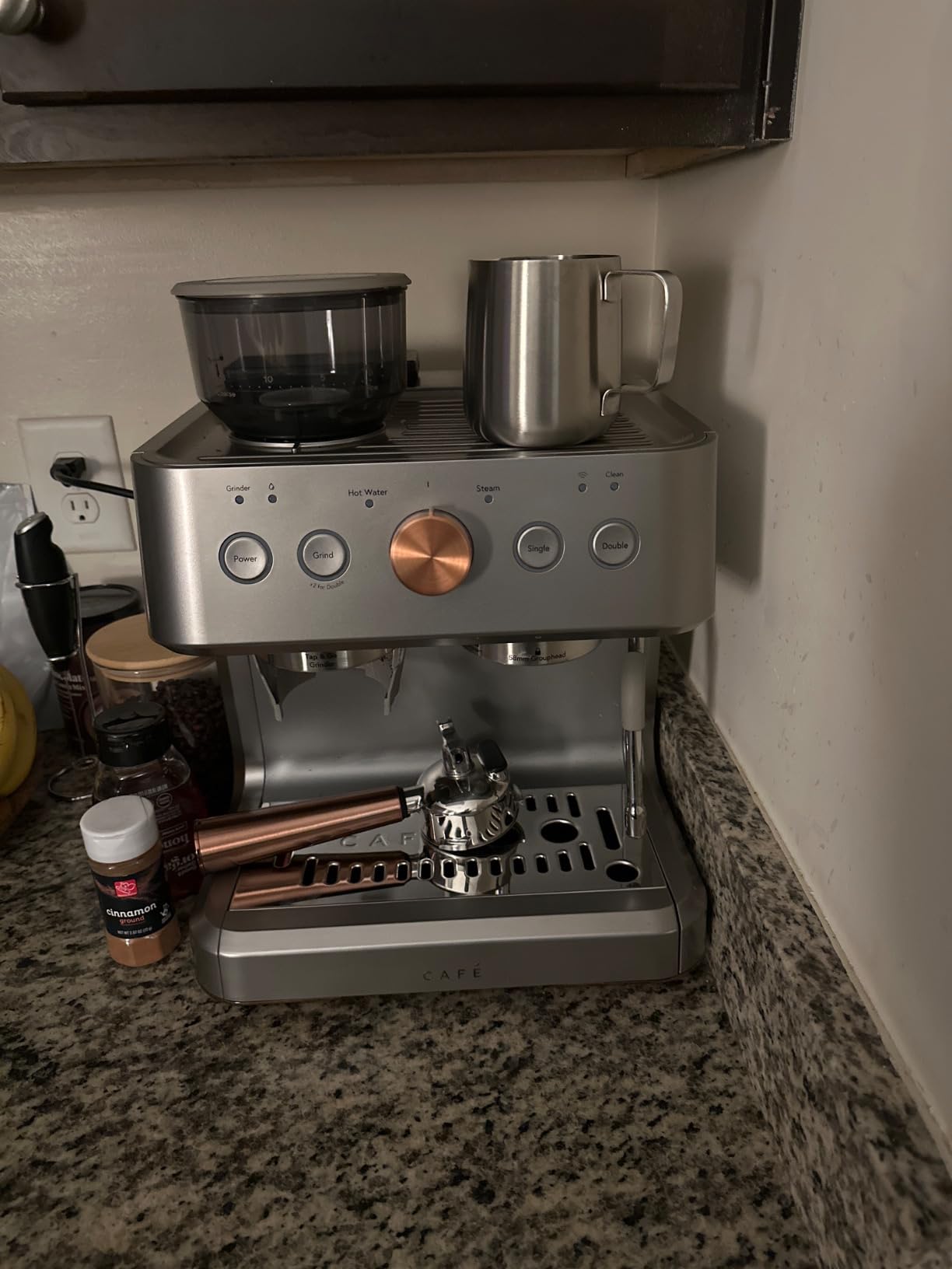 Café Bellissimo Semi Automatic Espresso Machine with Grinder & Milk Frother | Copper Accents | WiFi App Control | Large 95oz Tank | Matte White customer photo 2