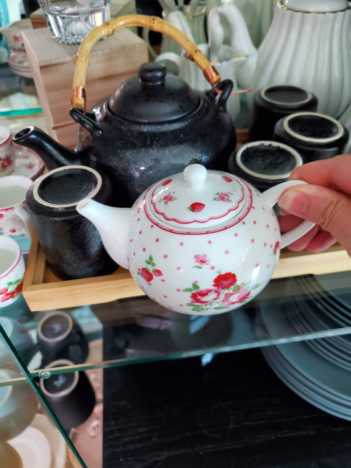 fanquare Porcelain Tea Service Set for Girls Women, 12Pieces Pink and Polka Dot Tea Sets with Box for Holiday Gifting Party customer photo 1