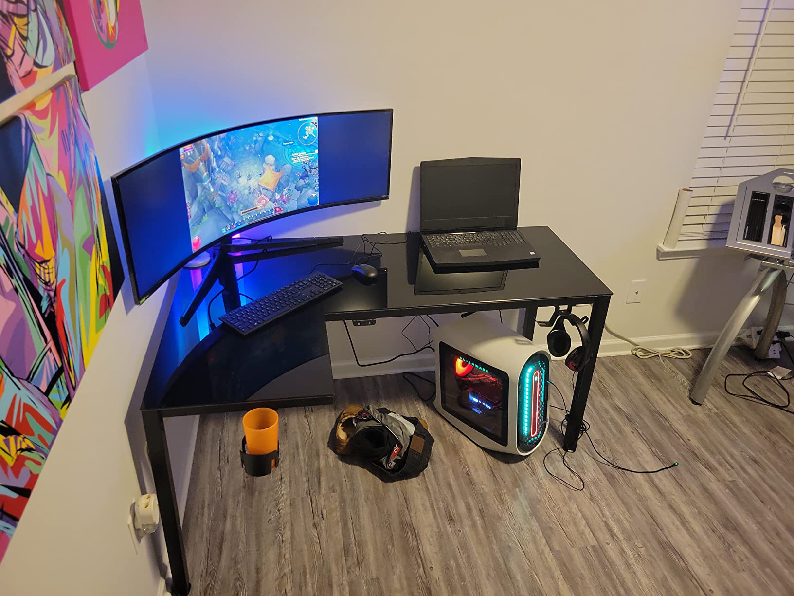 EUREKA ERGONOMIC RGB LED Lights 60 Inch L Shaped Reversible Black Glass Gaming Desk Home Office Computer Table GTG L60 customer photo 2