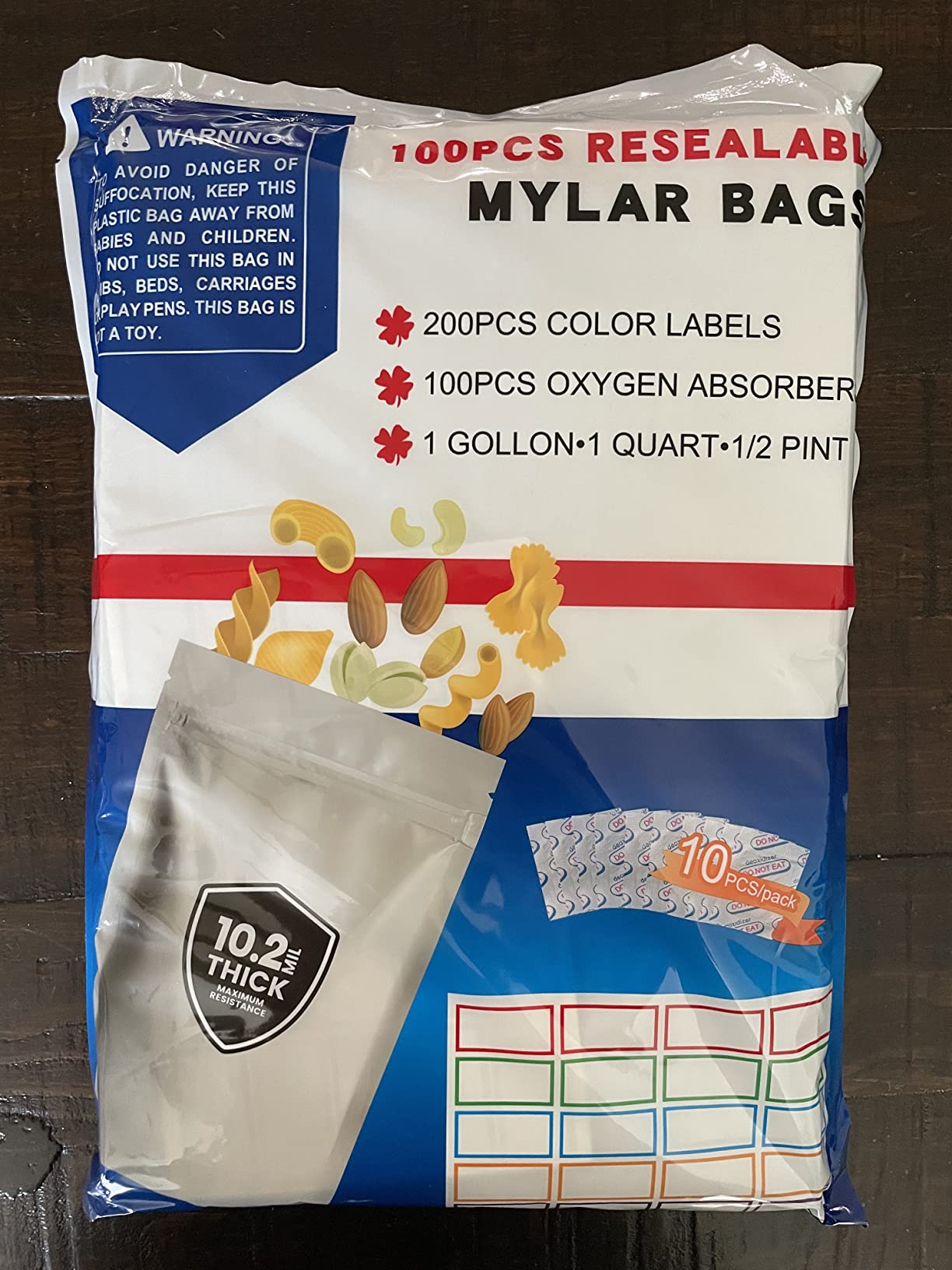 100 Pack 10.2 Mil Mylar Bags for Food Storage with Oxygen Absorbers 400cc customer photo 2