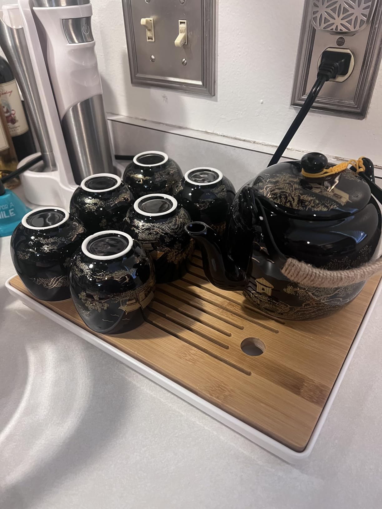 DUJUST Japanese Tea Set for 6, Kiln Altered Glaze Porcelain Tea Set with 1 Teapot, 6 Tea Cups & 1 Tea Tray, Unique Chinese Tea Sets for Adults/Tea Lovers/Women/Men, Dark Blue customer photo 1