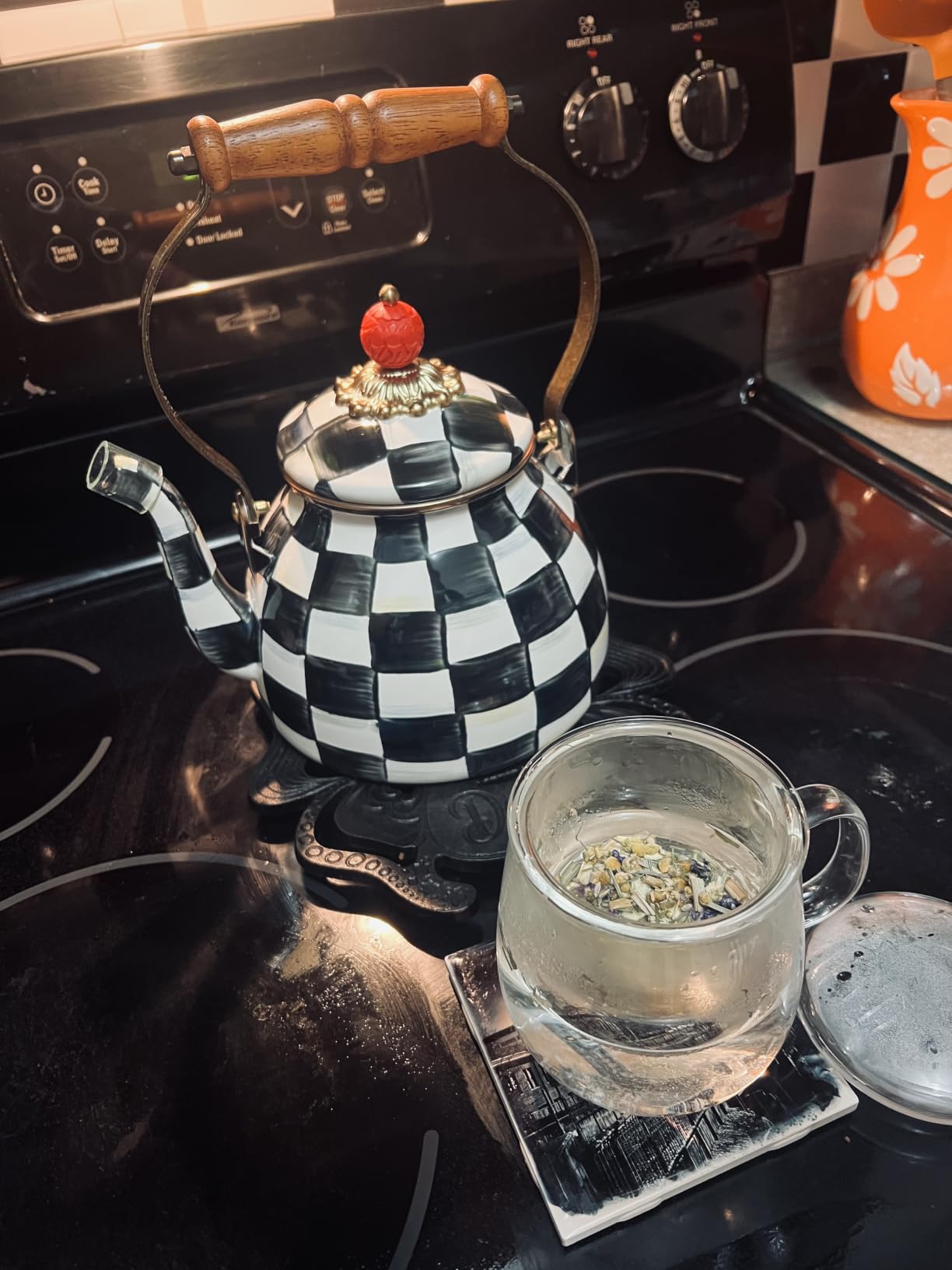 MACKENZIE-CHILDS Tea Kettle, 2 Quarts, Gray-and-White Sterling Check customer photo 1