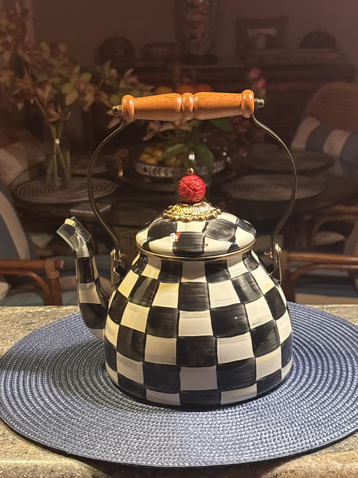 MACKENZIE-CHILDS Tea Kettle, 2 Quarts, Gray-and-White Sterling Check customer photo 2
