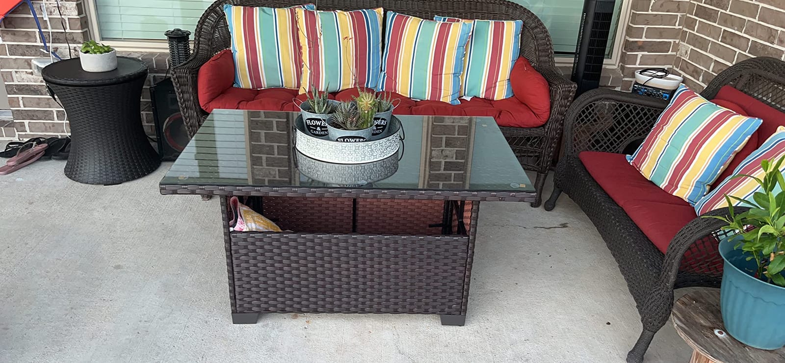 WAROOM Outdoor PE Wicker Coffee Table - Patio Rattan Garden Furniture Multi-Functional Storage Tea Dining Table, Grey customer photo 2