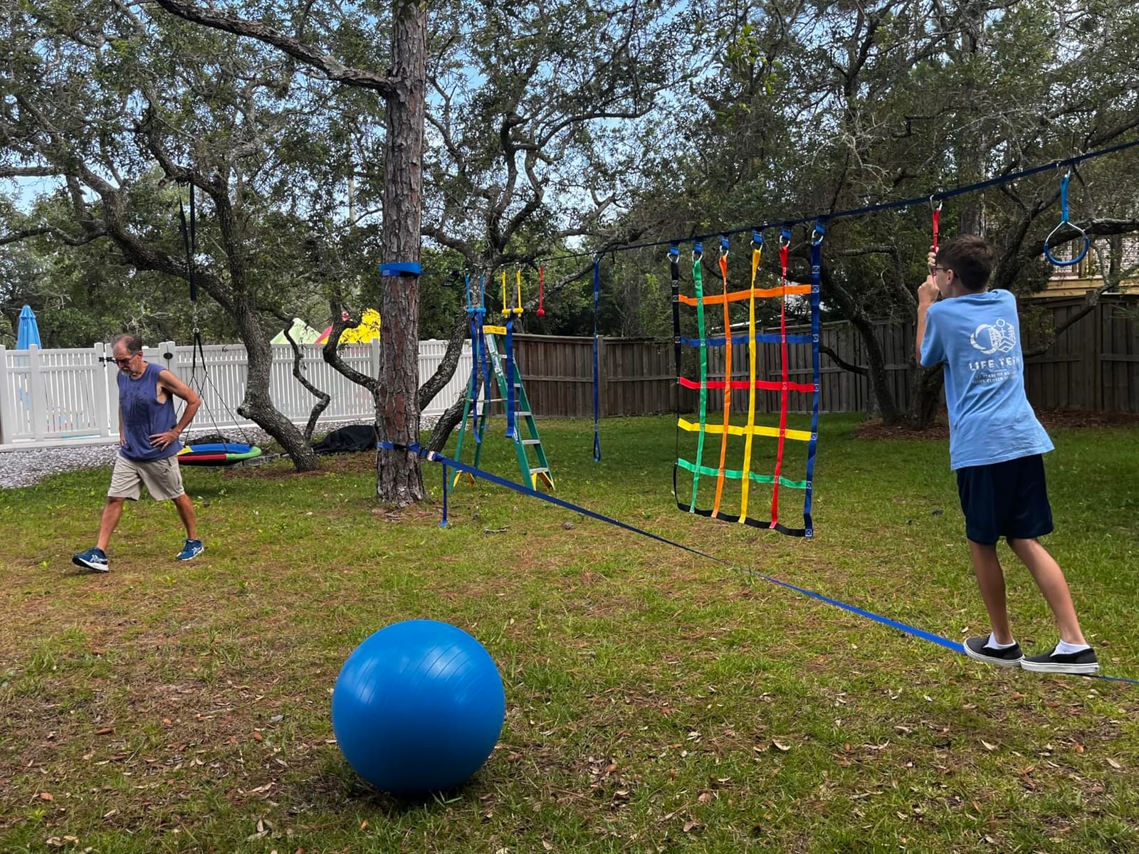 Ninja Warrior Obstacle Course for Kids,Fast-Setup Buckles—Up to 880 lbs,2x65ft Slack Lines for Backyard with with 14 Ninja Accessories-Swing Seat,Tree Swing,Rope Ladder,Ninja Ring,Arm Trainer customer photo 1