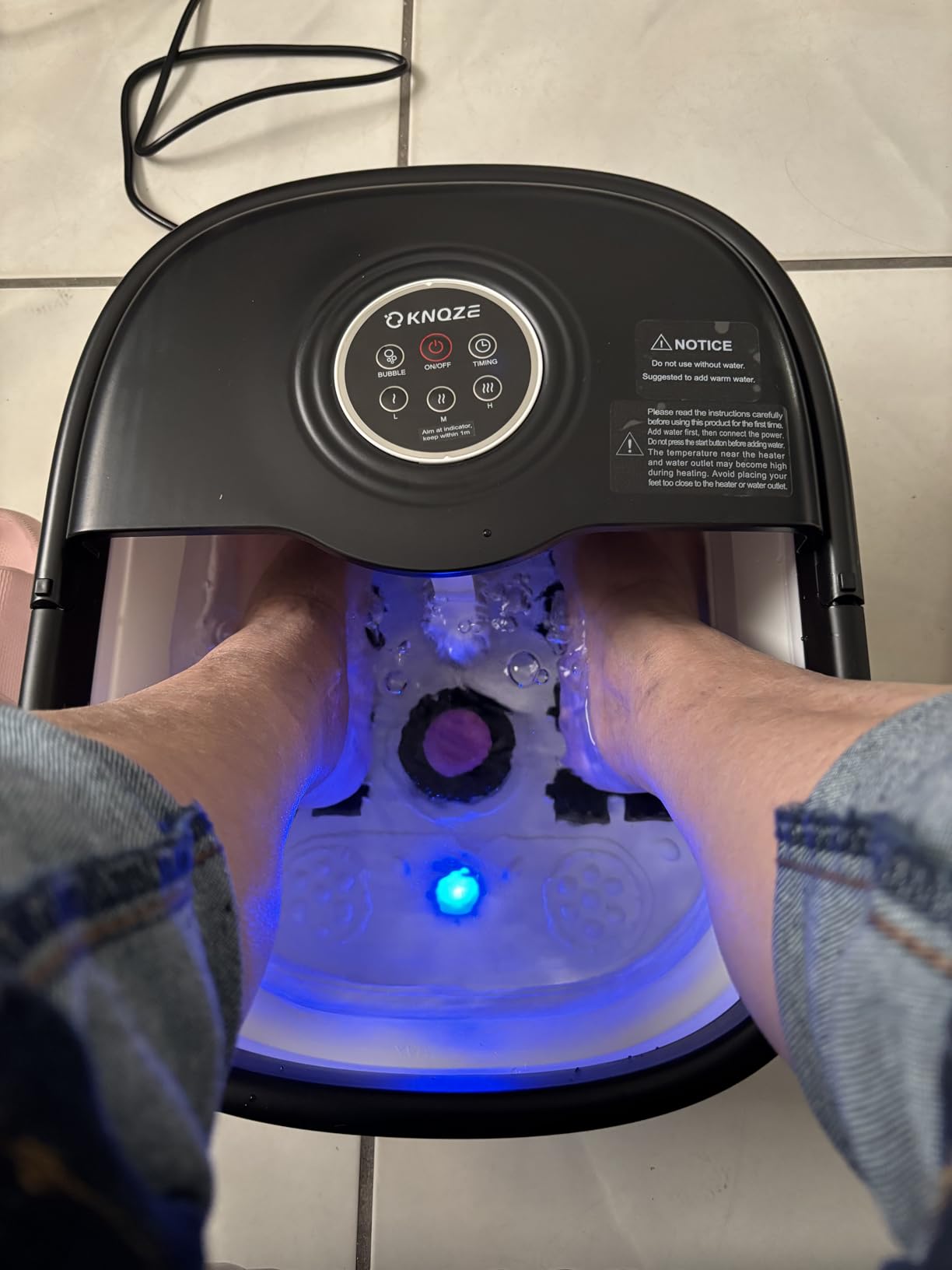 KNQZE Collapsible Foot Spa Bath with Heat & Remote Control, Bubble Massage, Temperature Control, Red Light (Black) customer photo 1