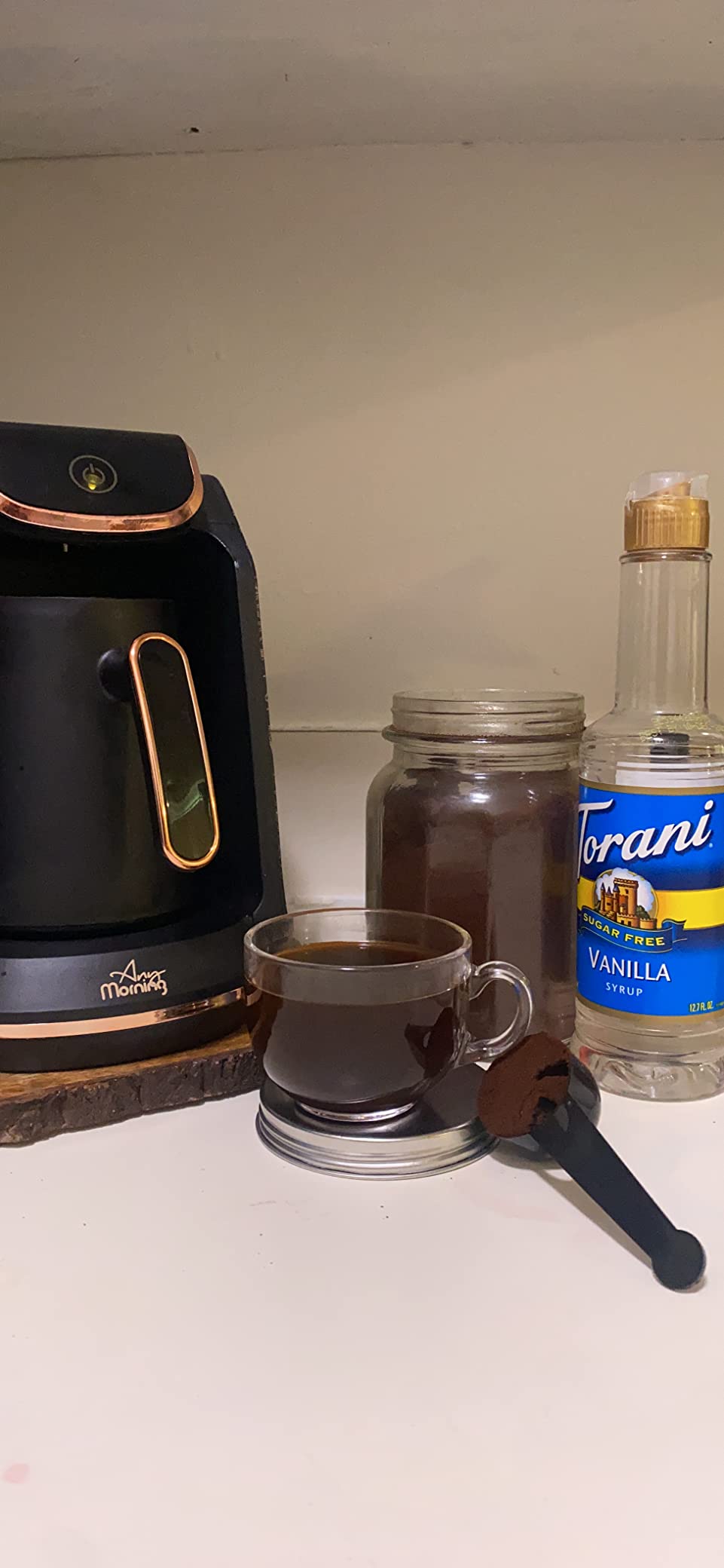 Any Morning Turkish Coffee Maker, Automatic Greek & Machine, 1-4-Cup 120v Electric Pot, Low-Watt Maker with Overflow Prevention, Sound Alarm, and Safety System, Black customer photo 1