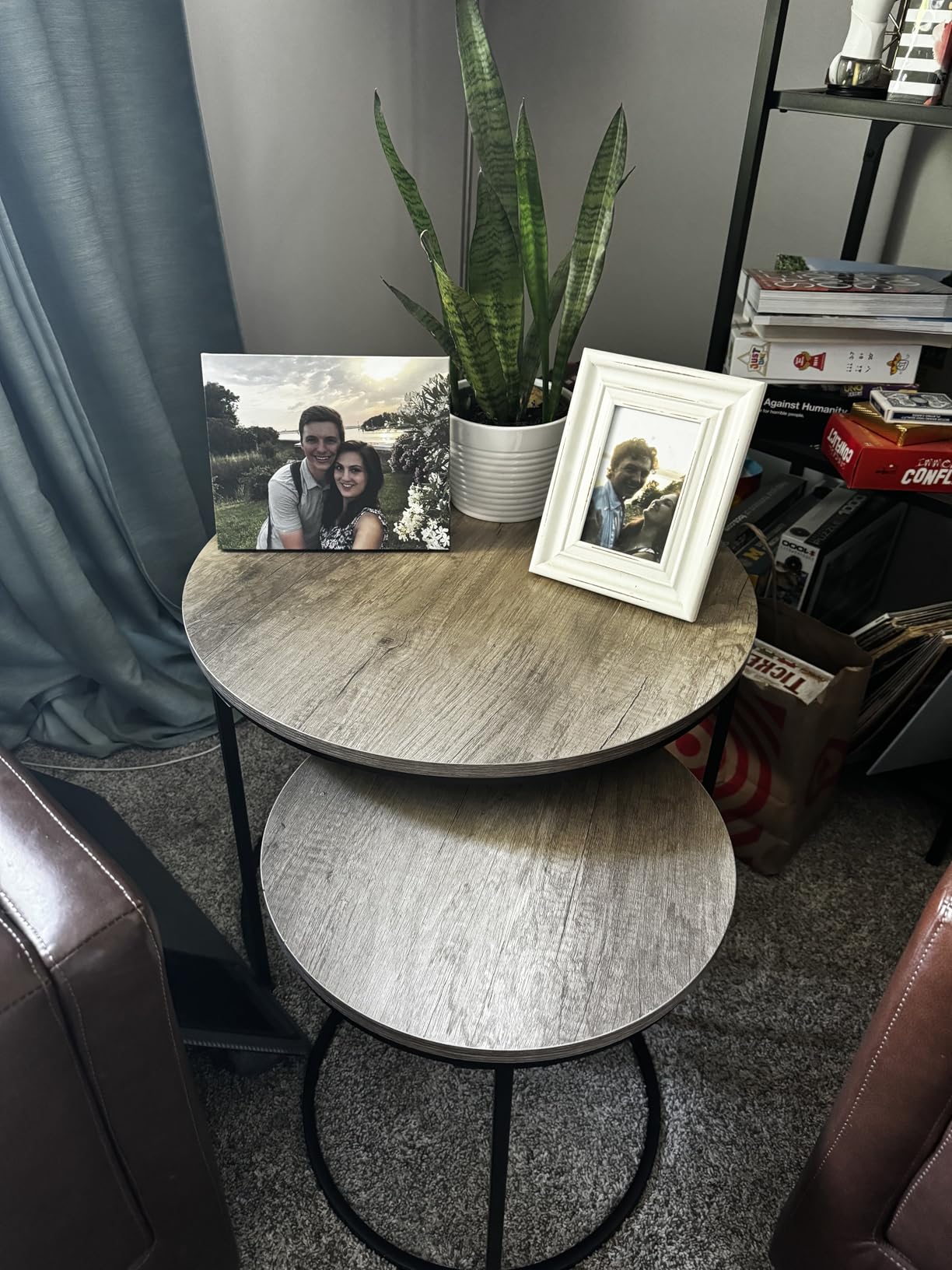 Yaheetech Small Round Nesting Coffee & Side Table Set of 2, Rustic Brown customer photo 1