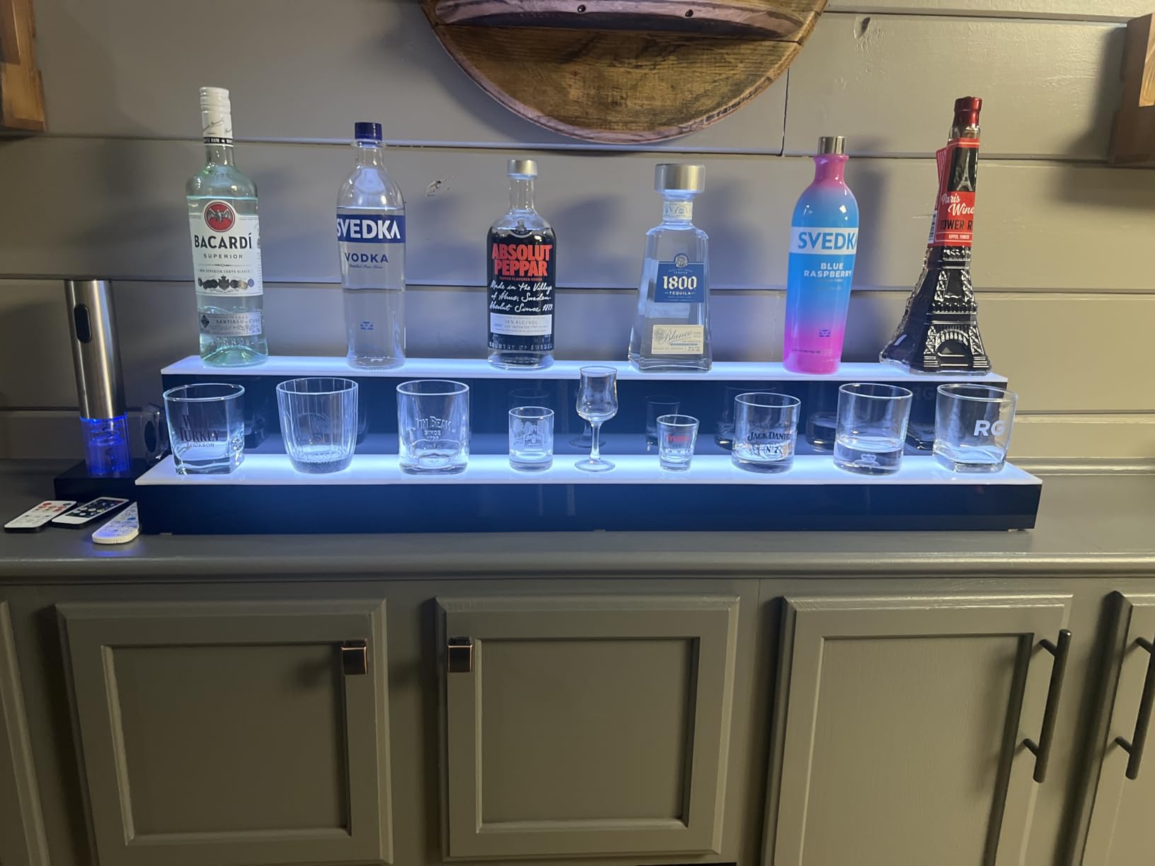 VONCI LED Lighted Liquor Bottle Display Shelf,16-Inch 2-Step Bar Bottle Display Shelf Bar Shelves for Liquor Bottles Liquor Shelf with Remote and App Control for Home Commercial Bar Party Accessories customer photo 2