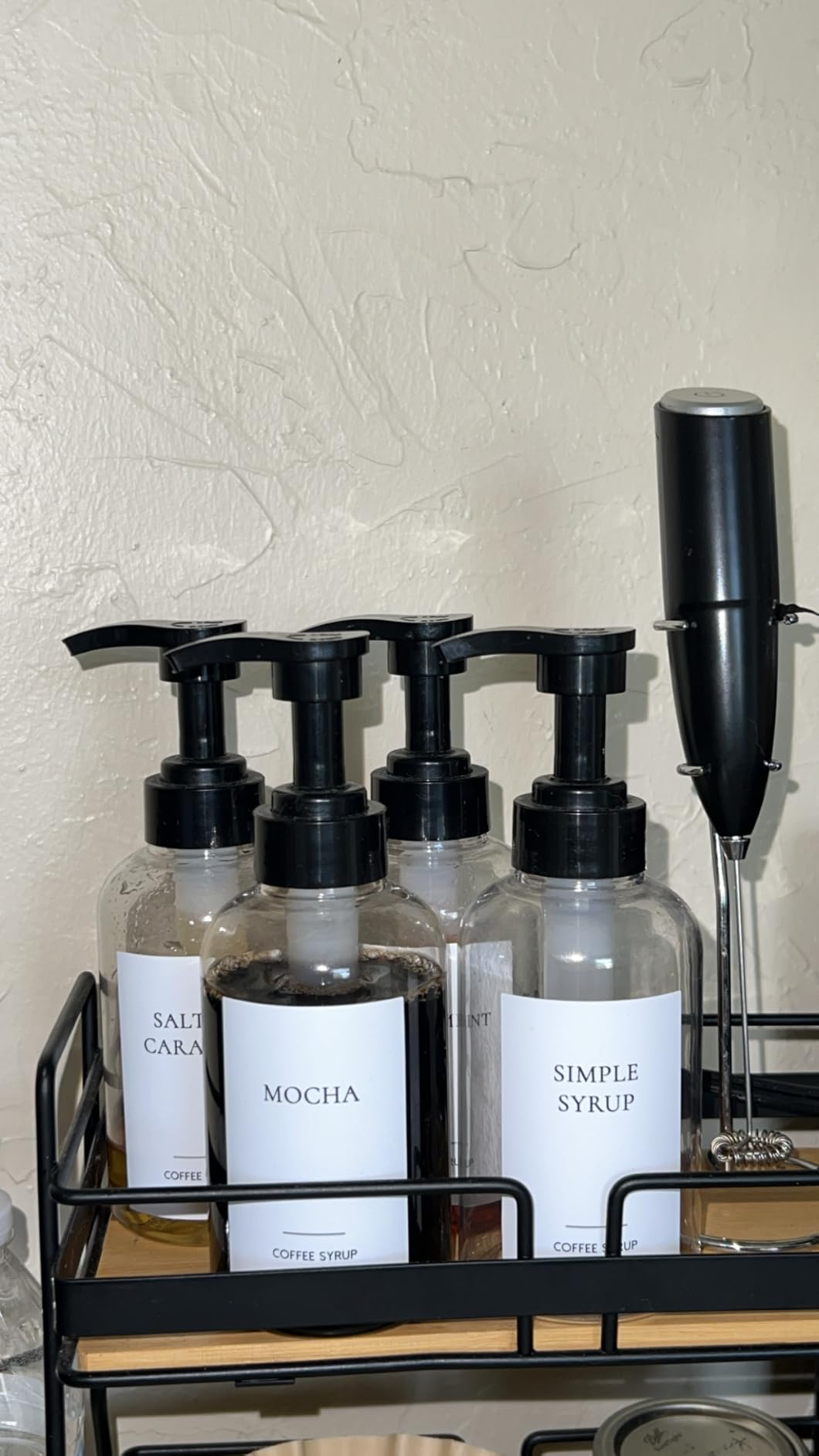 4 Pieces Coffee Syrup Dispenser Bottle 300ml PET Black Pump Bottles with Labels for Coffee Bar Organization customer photo 1