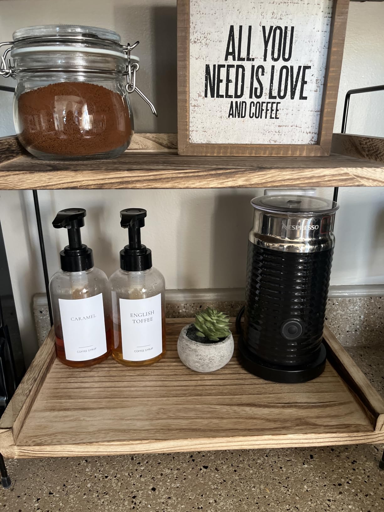 4 Pieces Coffee Syrup Dispenser Bottle 300ml PET Black Pump Bottles with Labels for Coffee Bar Organization customer photo 2