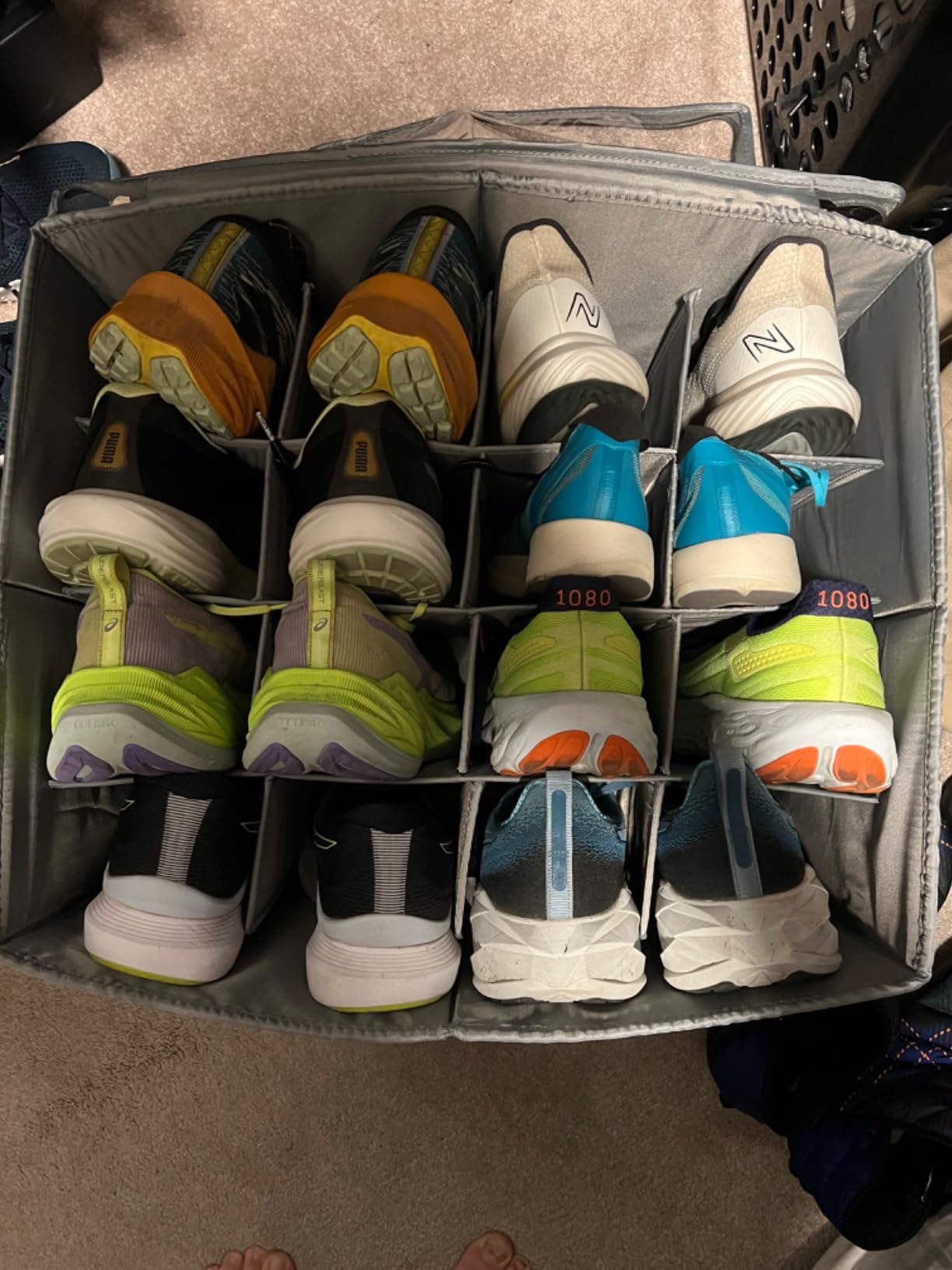 LUVHOMEE Shoe Organizer for Closet, Fits 16 Pairs, Large Shoe Box Storage Containers, Clear Foldable Shoe Storage Bins w/Bottom Support, Space Saving Shoes Holder w/Reinforced Handles, Gray customer photo 1