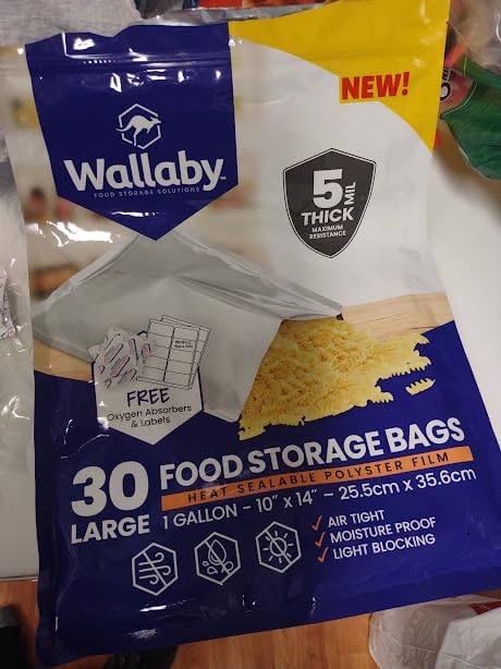 Wallaby 100ct Multi-Size Mylar Bags, 400cc Oxygen Absorbers, 10 Mil Thickness, 1-Gal 10x14, 1-Qt 8x12, 1/2-Pt 6x8, Heat-Sealable, Airtight, Flat, Silver customer photo 1