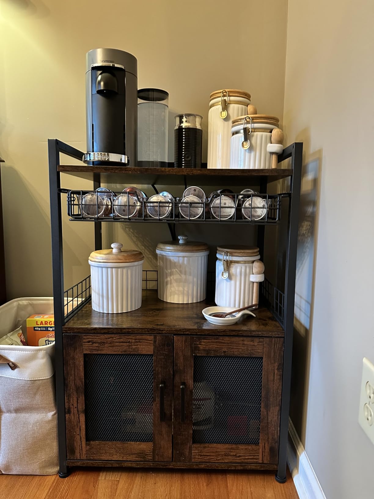 Hencawima Coffee Bar Cabinet, 3 Tier Coffee Station Table on Wheels, 35.9