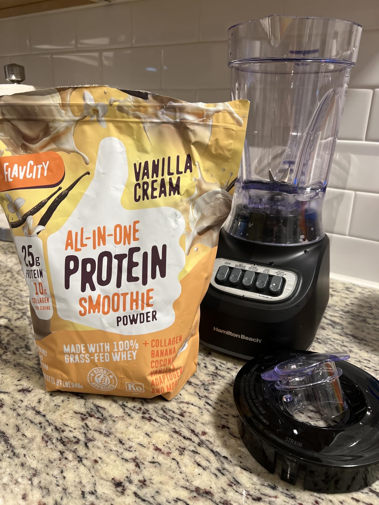 FlavCity Vanilla All in One Protein Shake Powder - On the Go Meal Alternative + Collagen Peptides, Reishi & Cordyceps - Focus, Skin, Hair & Joint Support - 100% Grass Fed Whey, 20 Servings customer photo 2