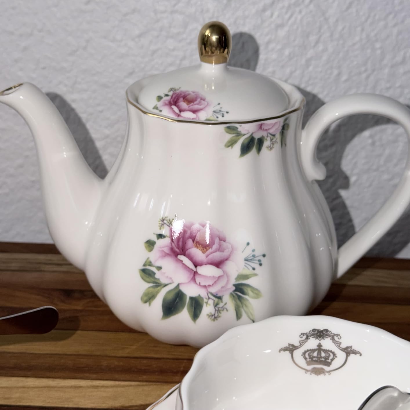 Porcelain Tea Sets British Royal Series, 8 OZ Cups & Saucer Service for 6, with Teapot Sugar Bowl Cream Pitcher Teaspoons and Tea Strainer, Suitable for High Tea, Wedding, Party(Morning glory) customer photo 1